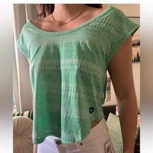 Roxy Green Crop Top with Cap Sleeves and Relaxed Fit